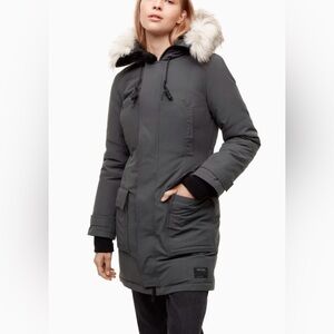 TNA Gray Parka Coat with Faux Fur Detachable Hood